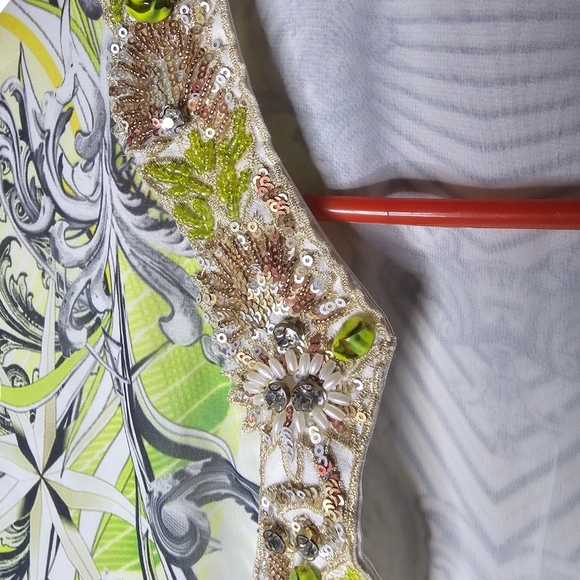 Genese women's white green gray yellow outfit top and bottom size 40/ M - Picture 5 of 12